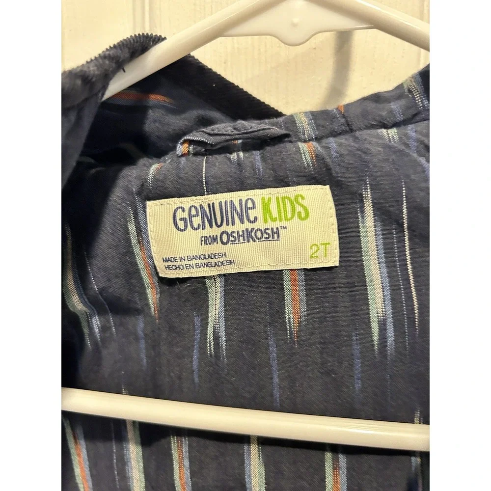 Genuine Kids OshKosh Navy Blue Quilted Corduroy Hooded Jacket Toddler 2T‎